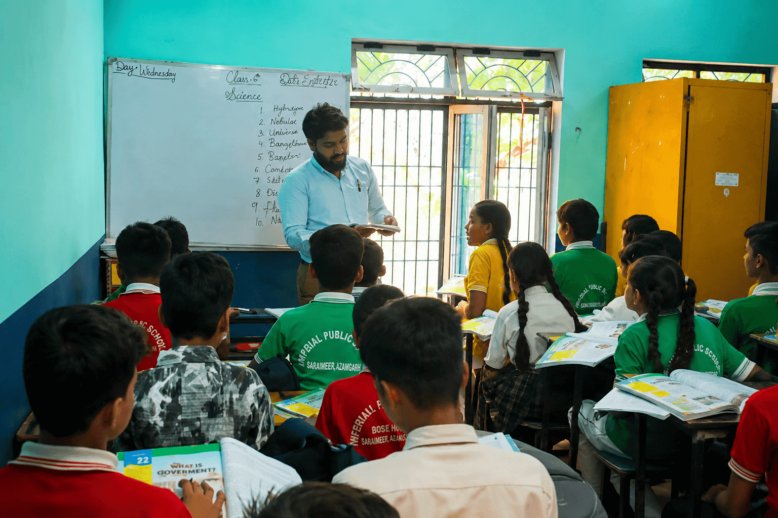 Middle school students studying